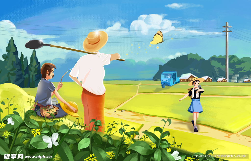 农田劳作漫画海报