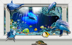 3D立体效果海底世界背景墙