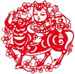 矢量剪纸福字牛