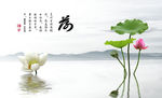 山水画 荷花 水波纹 背景墙