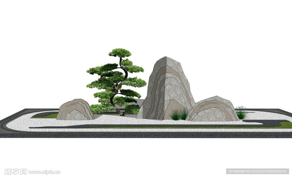 中式片石小景SU模型