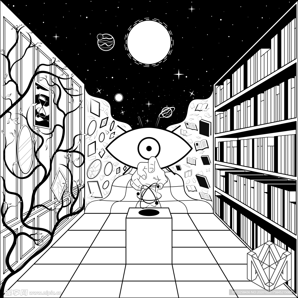 黑白动漫人物插画背景