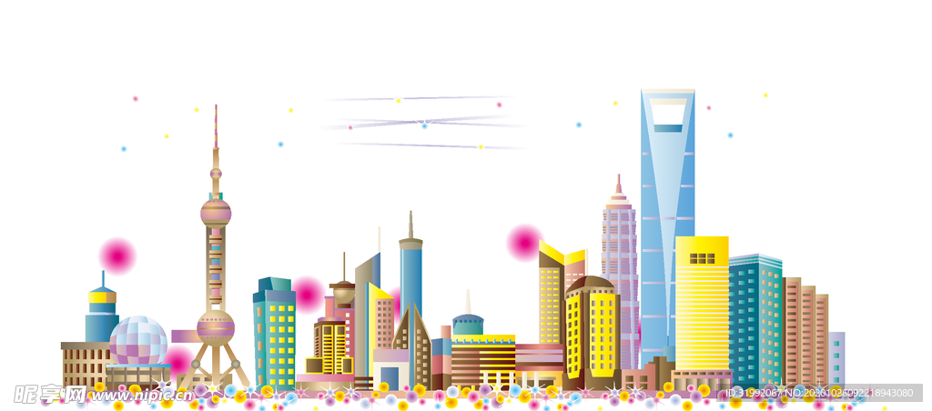 卡通彩色上海城市矢量