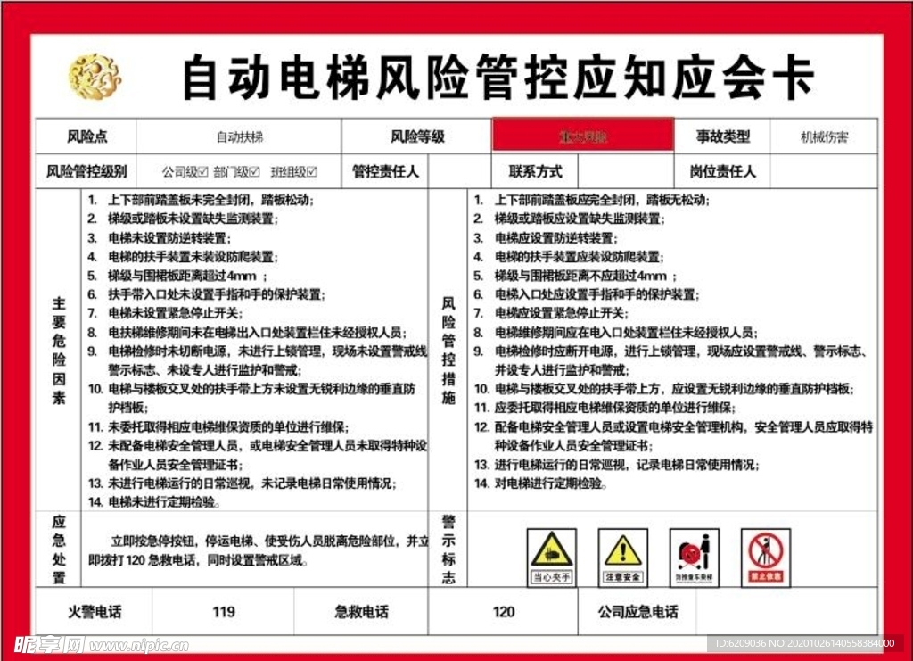 自动电梯风险管控应知应会卡