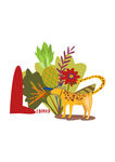 豹子与植物印花图案