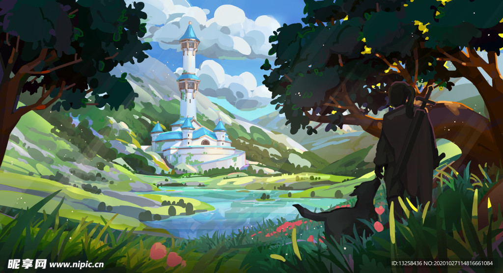 彩色动漫人物插画背景