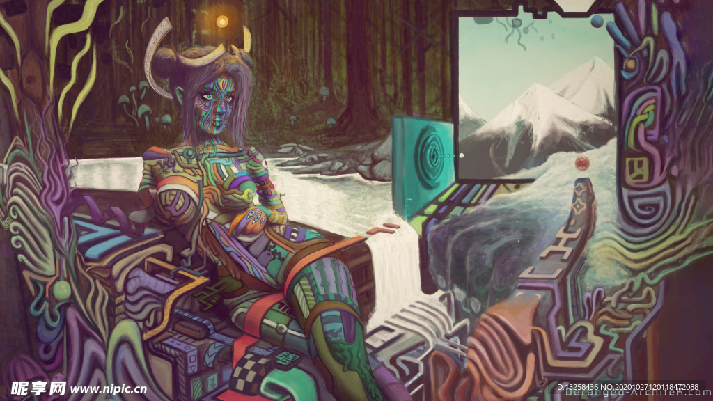 黑白动漫人物插画背景