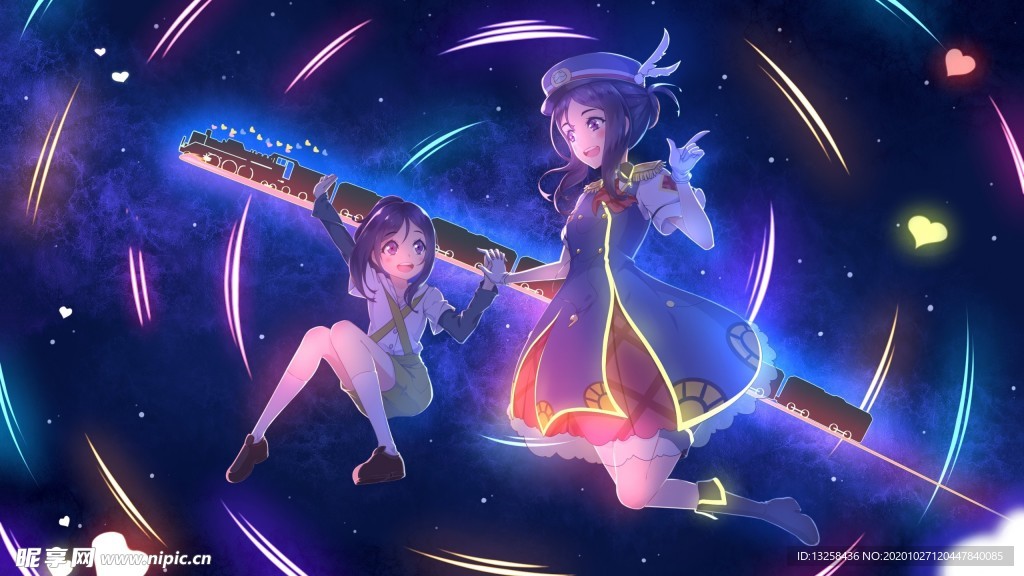 彩色动漫人物插画背景