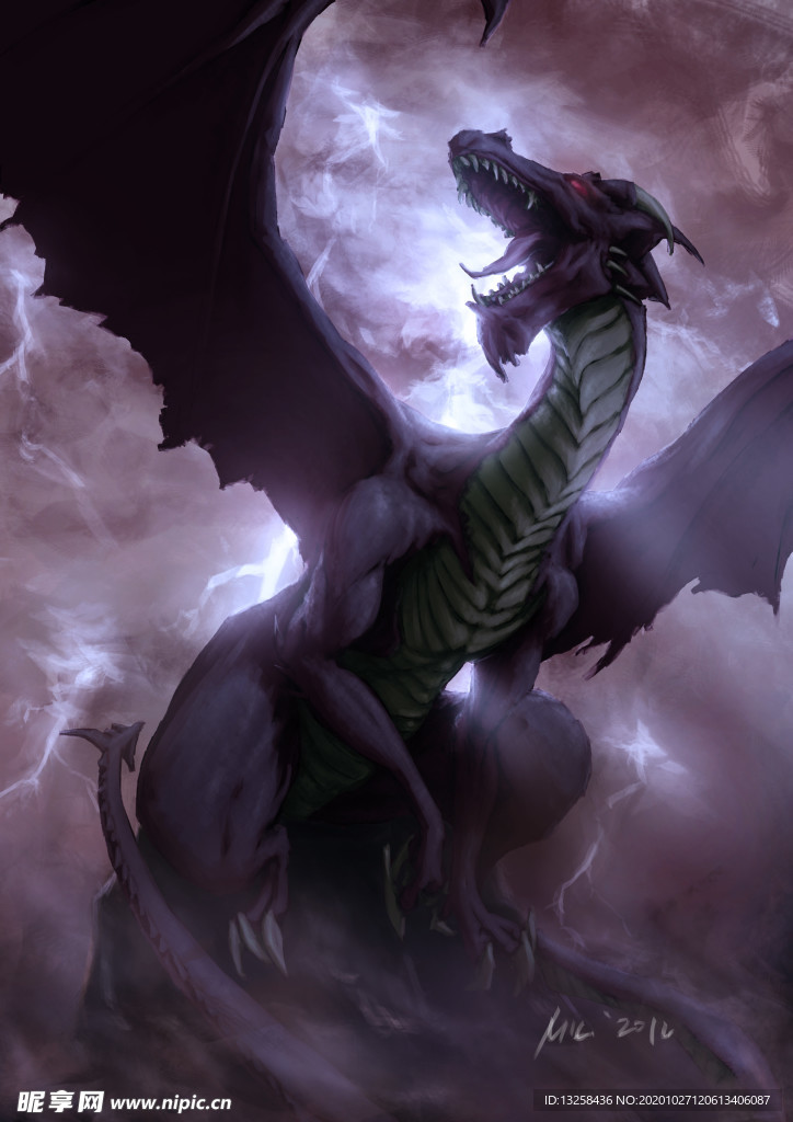 彩色动漫巨龙插画背景