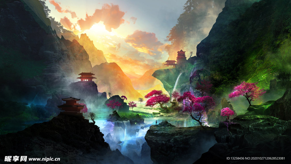 彩色风景插画动漫背景