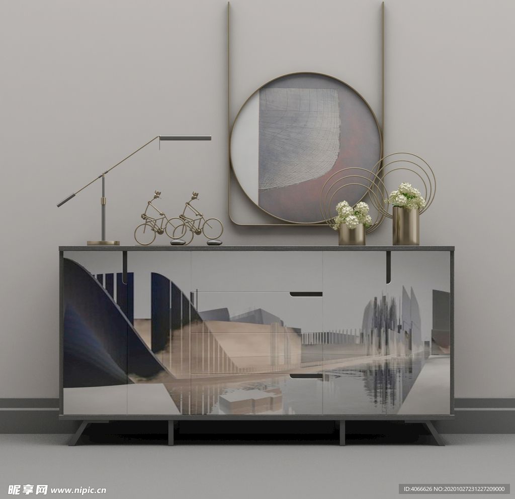边柜挂画台灯组合3d模型