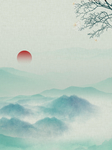 复古水墨山水工笔画背景
