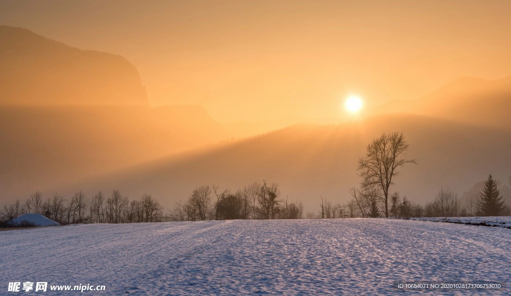 暖冬夕阳下风景