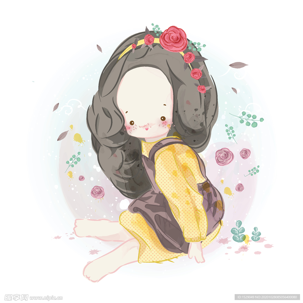 水彩手绘女孩