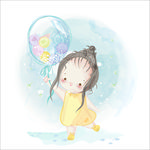 水彩手绘女孩
