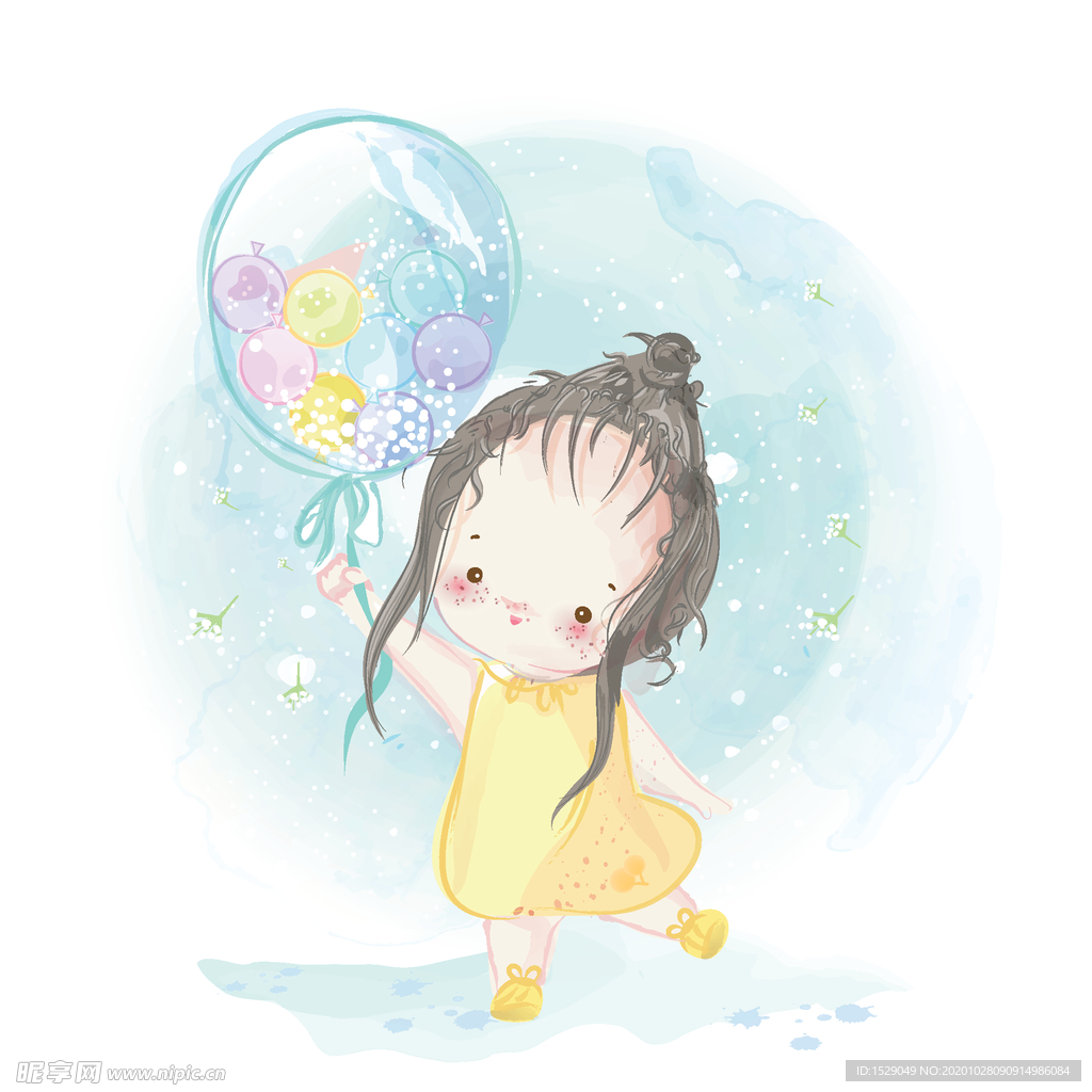 水彩手绘女孩