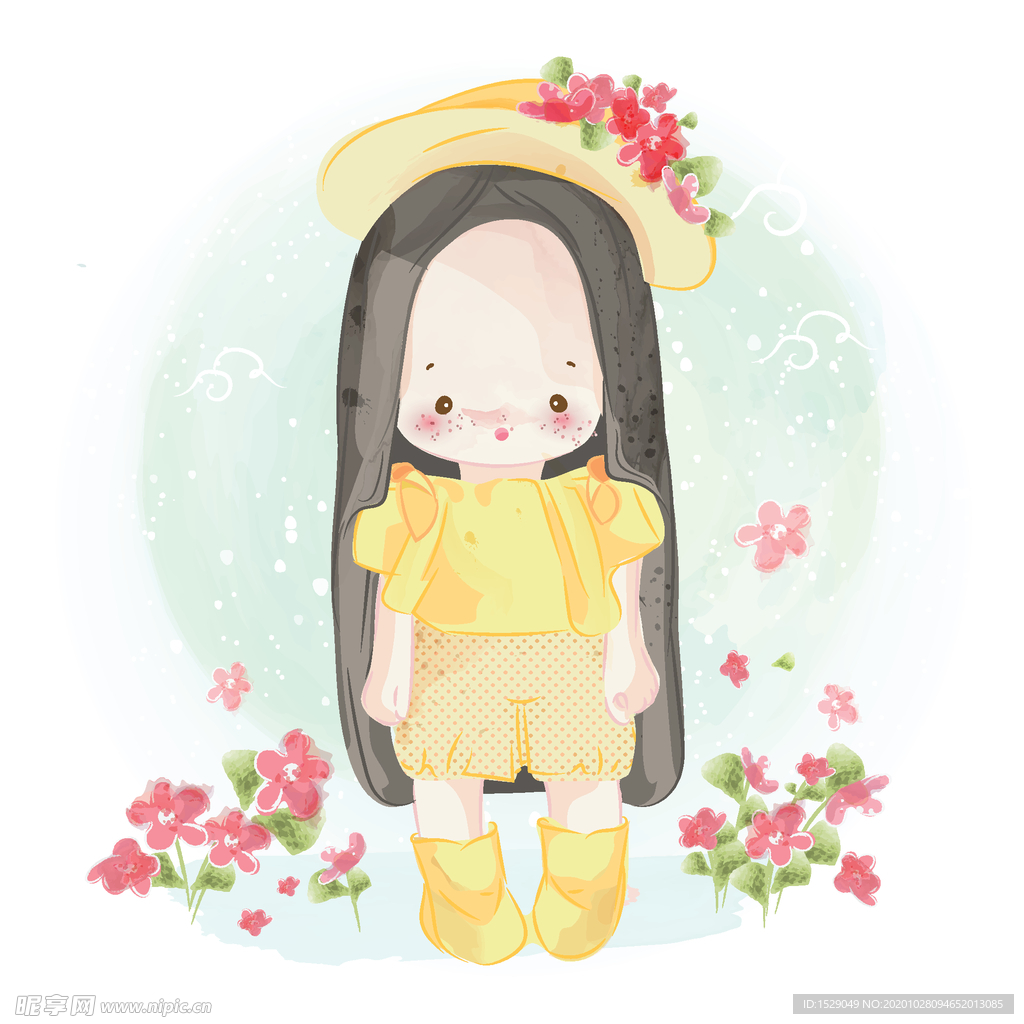 水彩手绘女孩