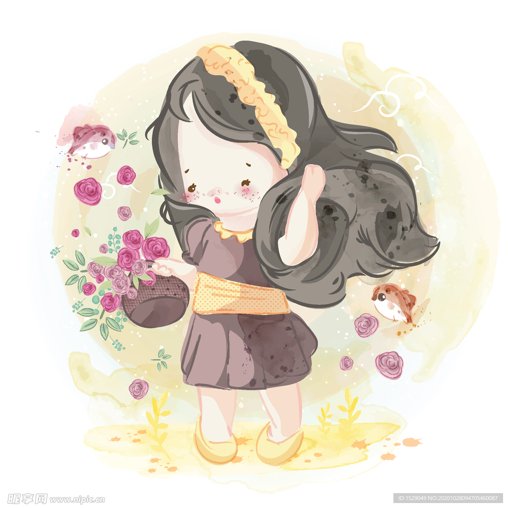 水彩手绘女孩