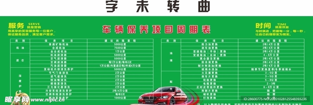 车辆保养项目周期表