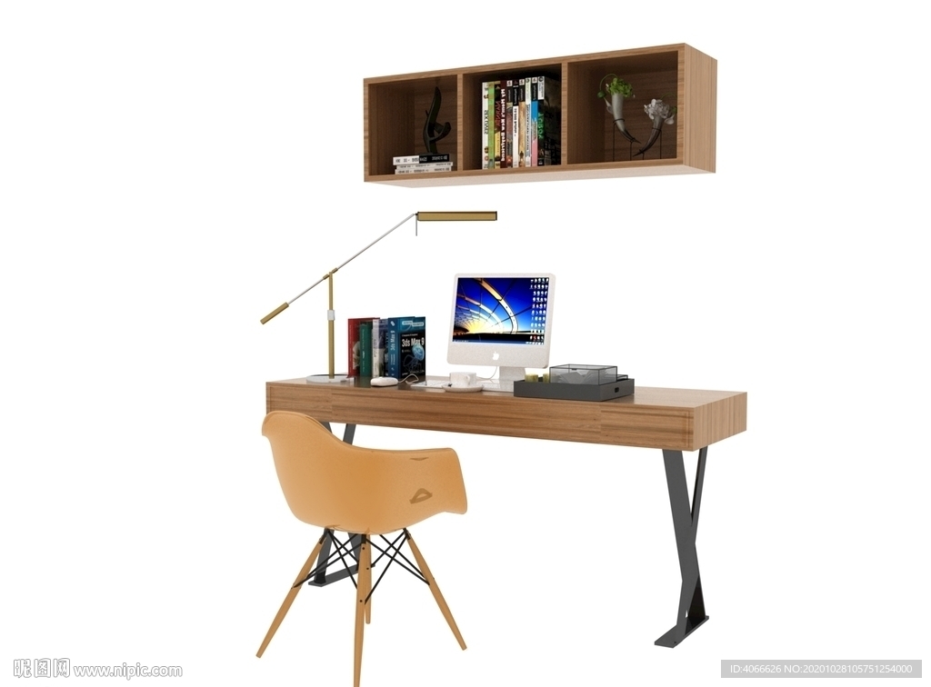 电脑桌书架3d模型