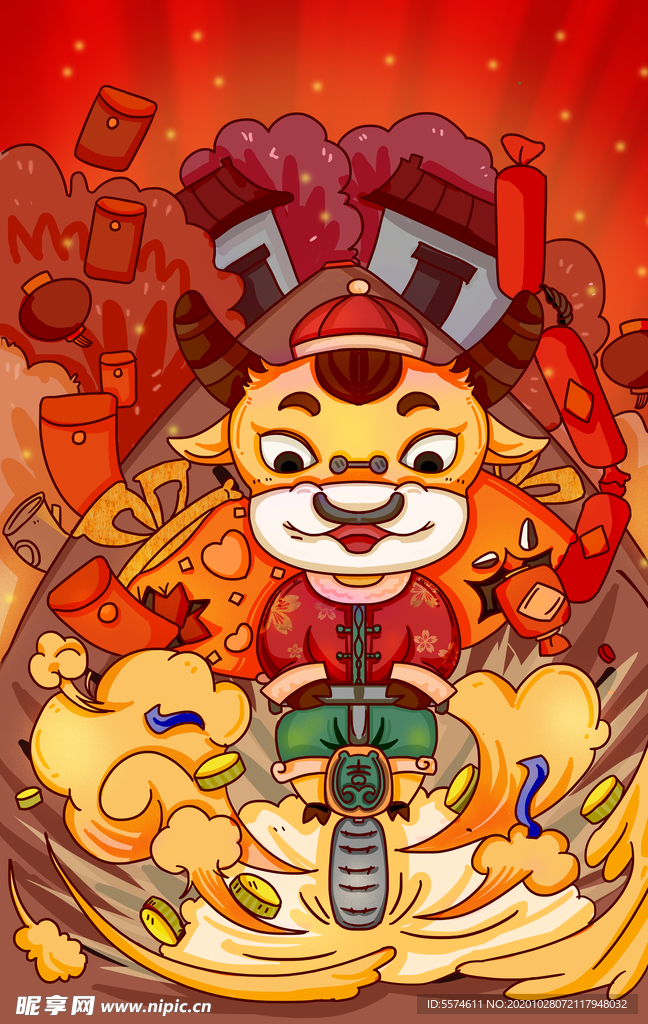2021牛年国潮插画