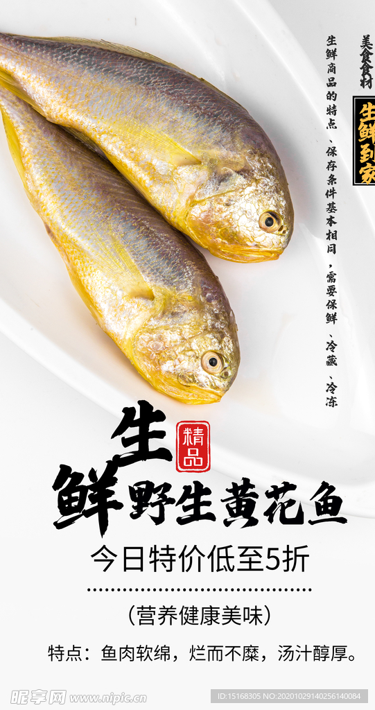 生鲜黄花鱼冷冻食材摄影海报