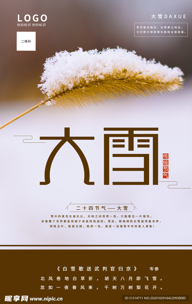 简洁创意大雪二十四节气海报