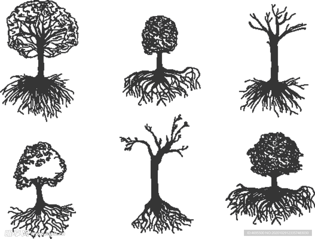 手绘树 树根矢量图