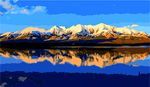 雪山蓝天深湖矢量版油画