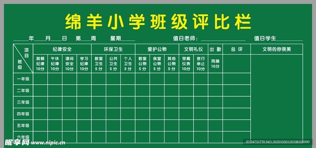 班级评比栏