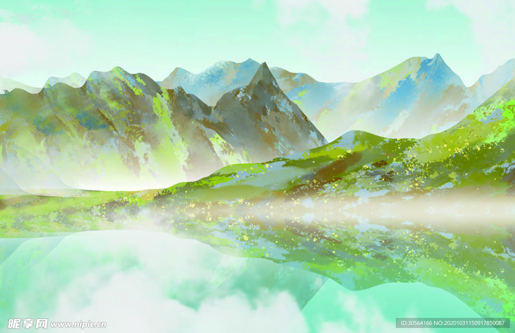 山水清新插画背景海报素材