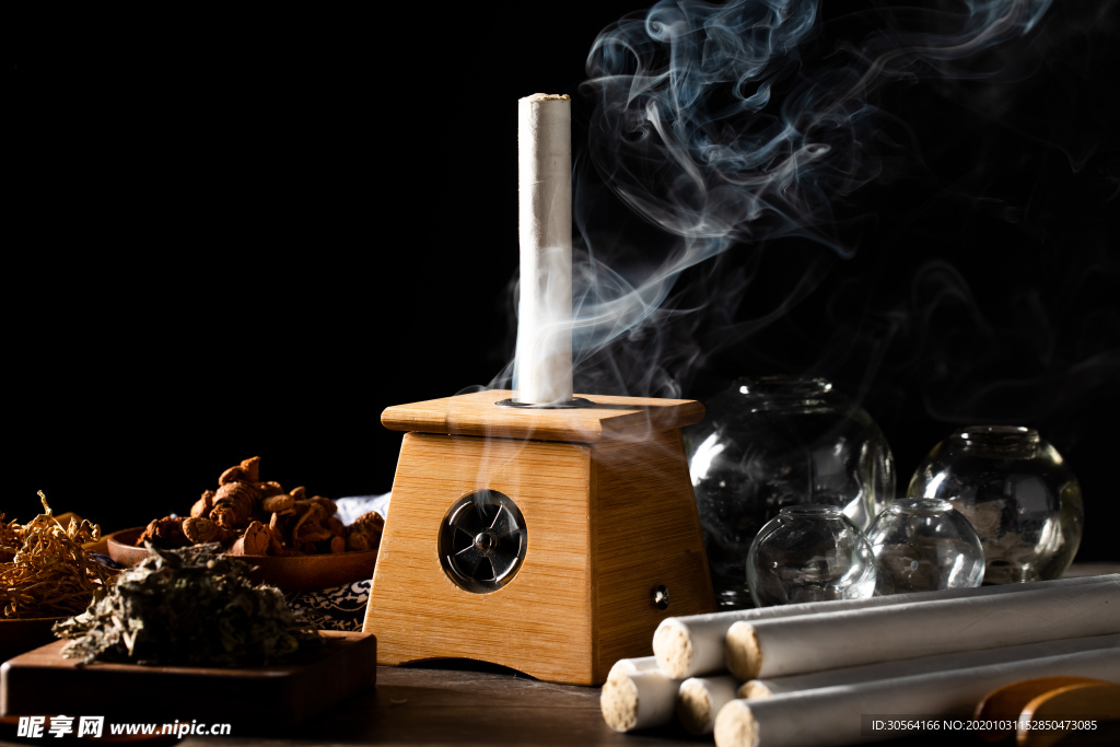 艾灸艾叶中医传统健康背景素材