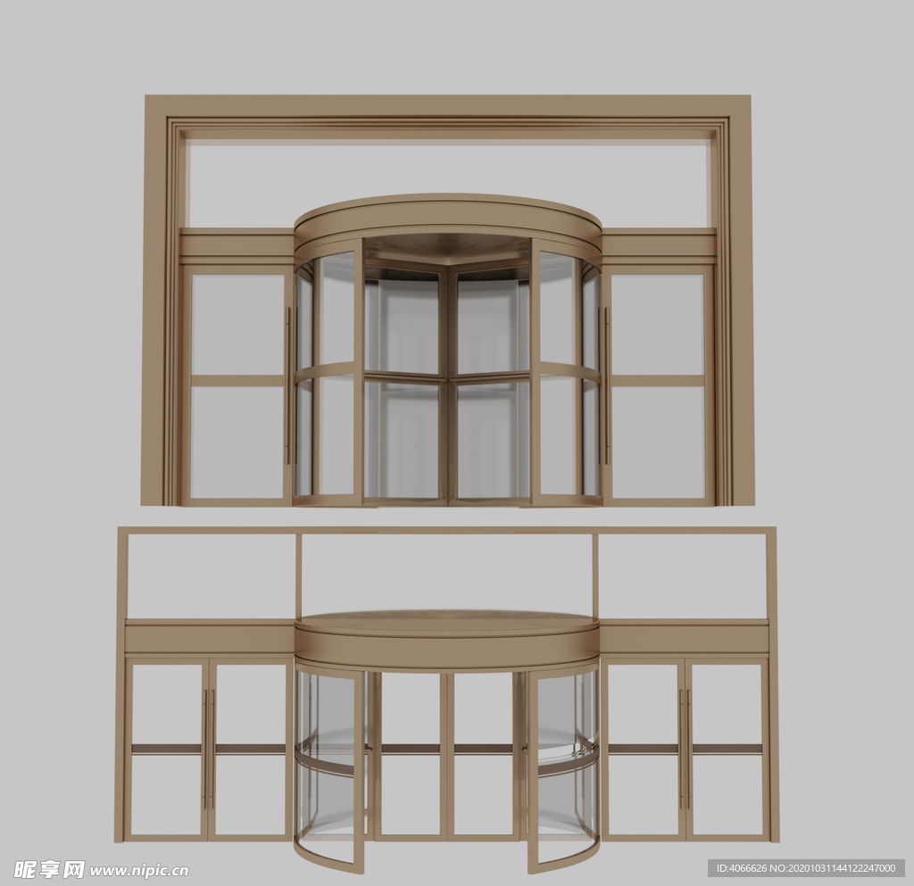 金属旋转门玻璃门3d模型