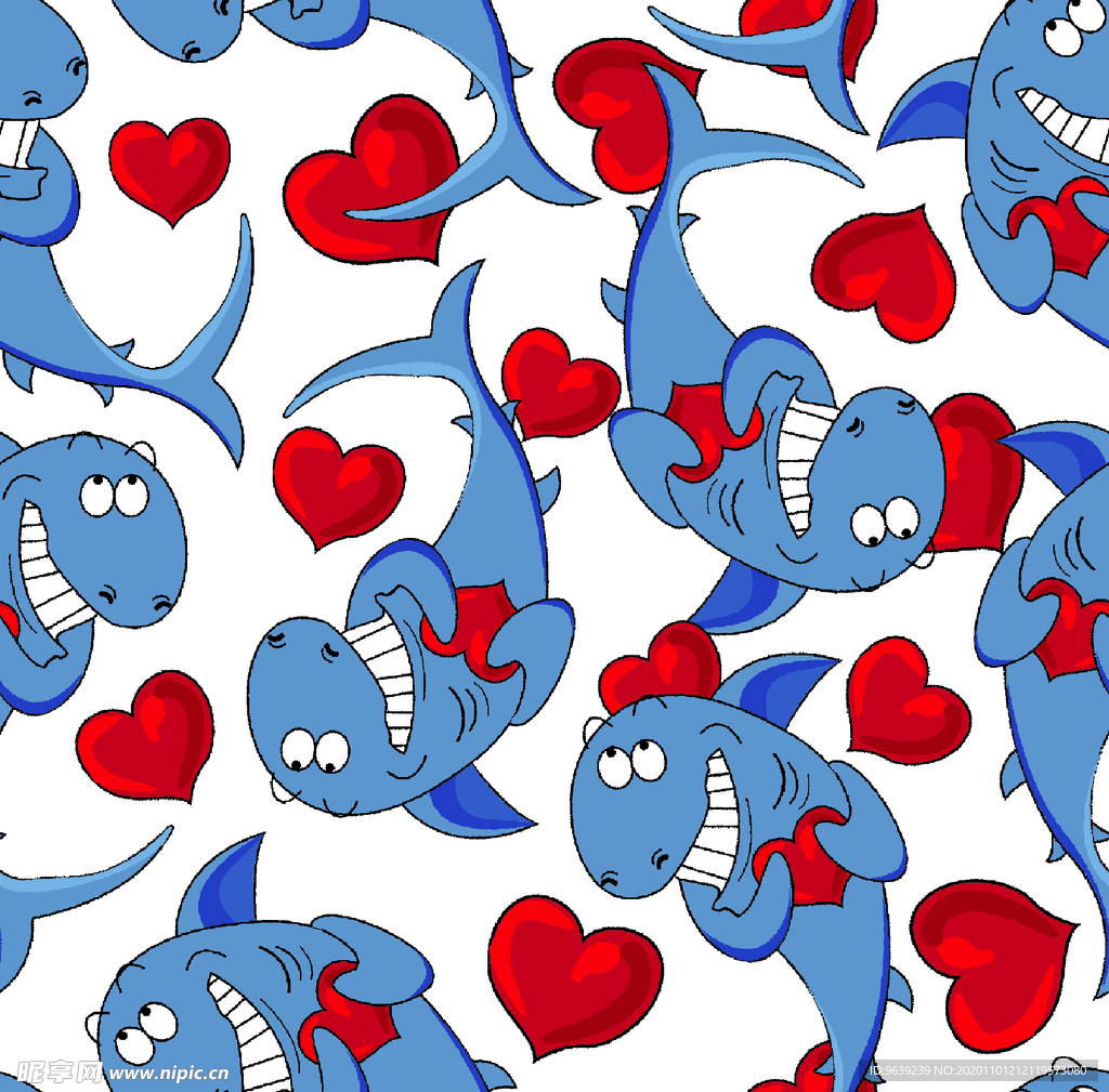 红色爱心鲨鱼海豚