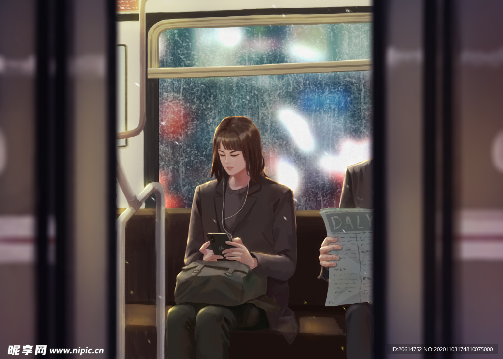 地铁上孤单的女孩漫画海报