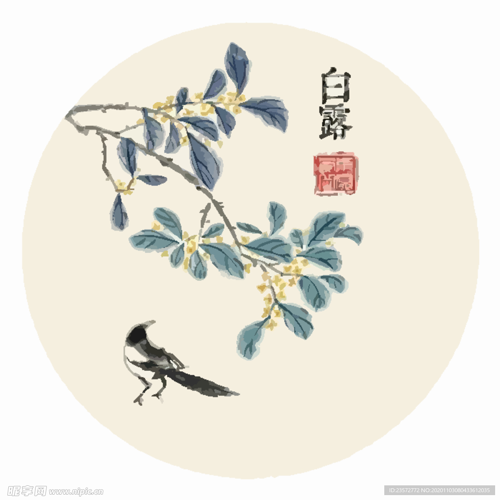 花鸟水墨矢量白露