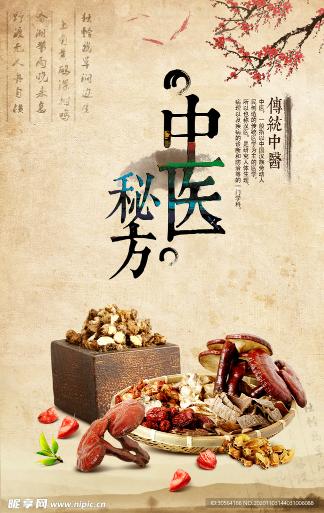 中医秘方复古传统养生海报素材