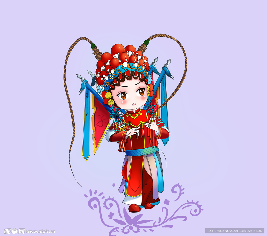 卡通国潮京剧人物插画