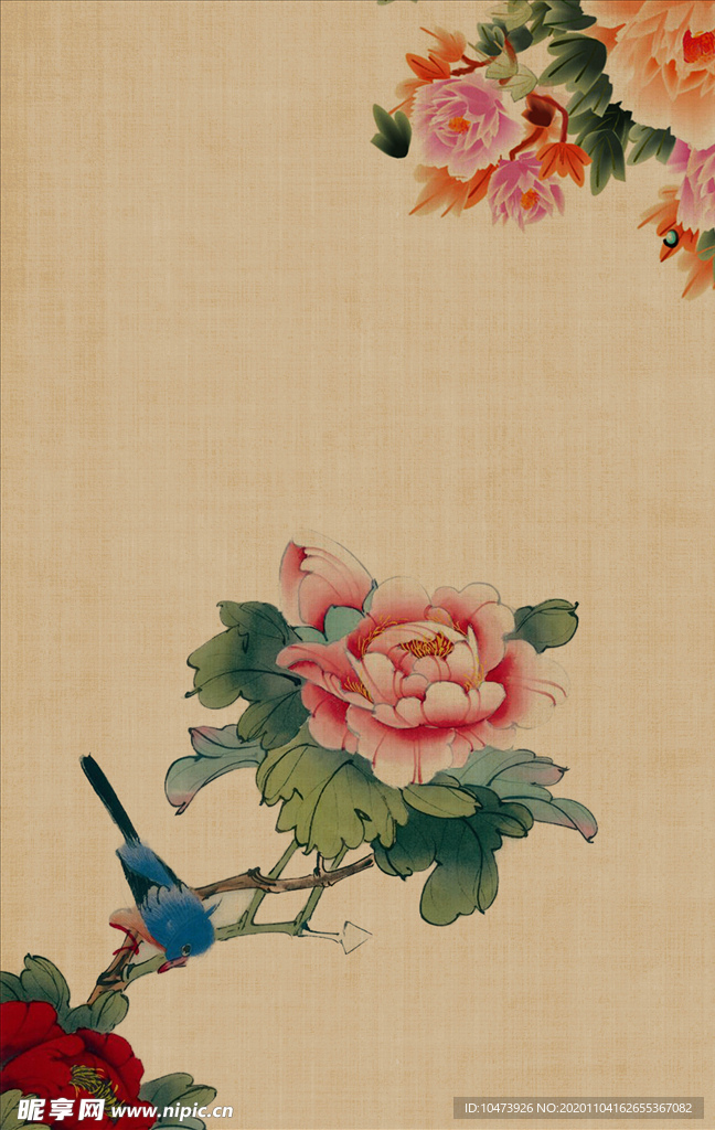 牡丹工笔画高清背景