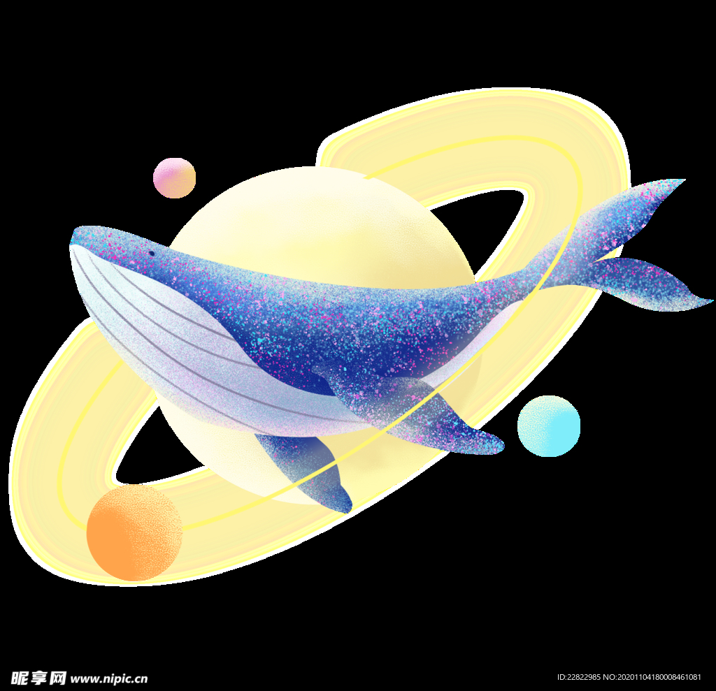 梦幻手绘星空鲸鱼月亮