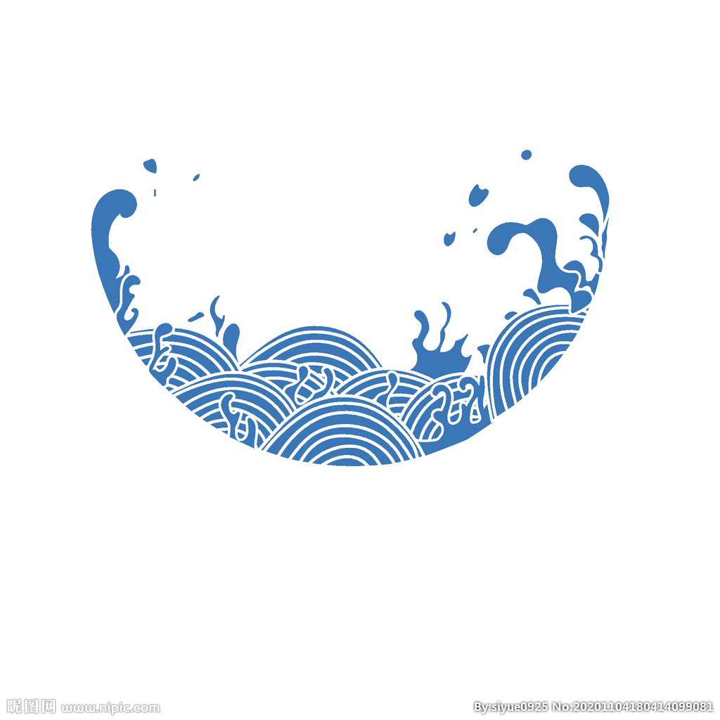 手绘中国风蓝色海水纹矢量插画