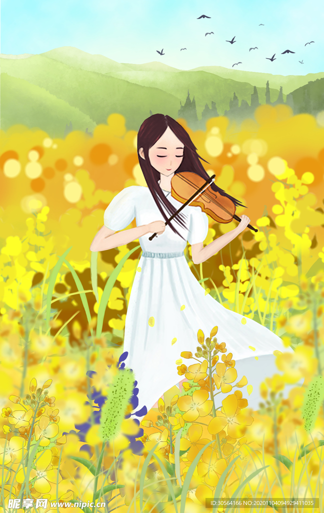 人物女性清新插画卡通背景素材