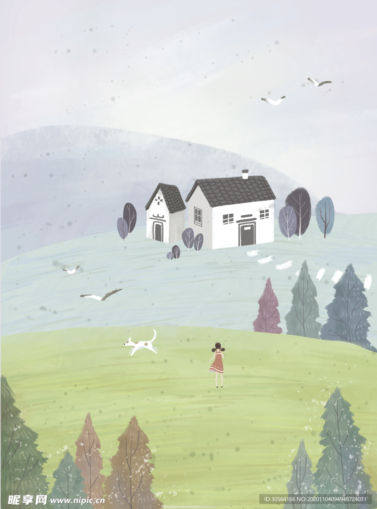 人物少女清新插画卡通背景素材