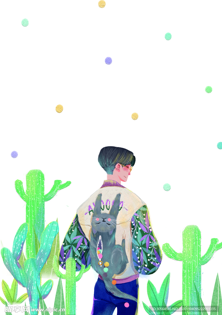 人物少年清新插画卡通背景素材