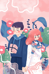 情侣人物插画卡通背景素材