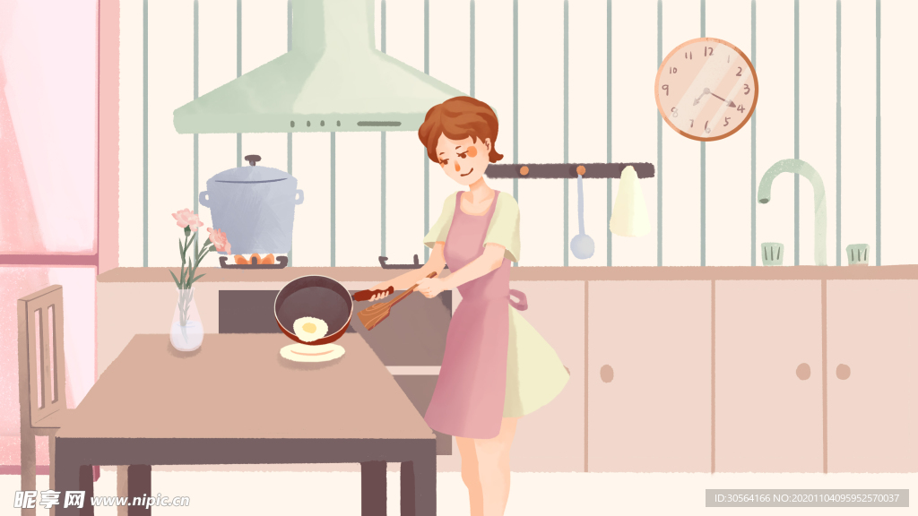 人物女性做饭插画卡通背景素材