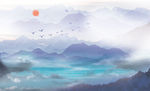 水墨山水 大雁 太阳 背景墙