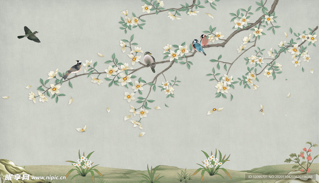 花鸟画 兰花 背景墙