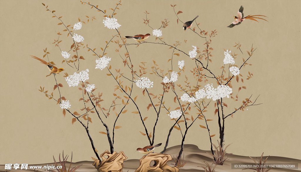 花鸟画 飞鸟 背景墙