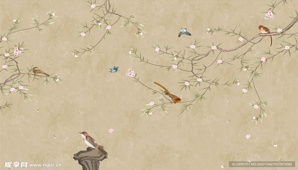 花鸟画 飞鸟 梅花 背景墙